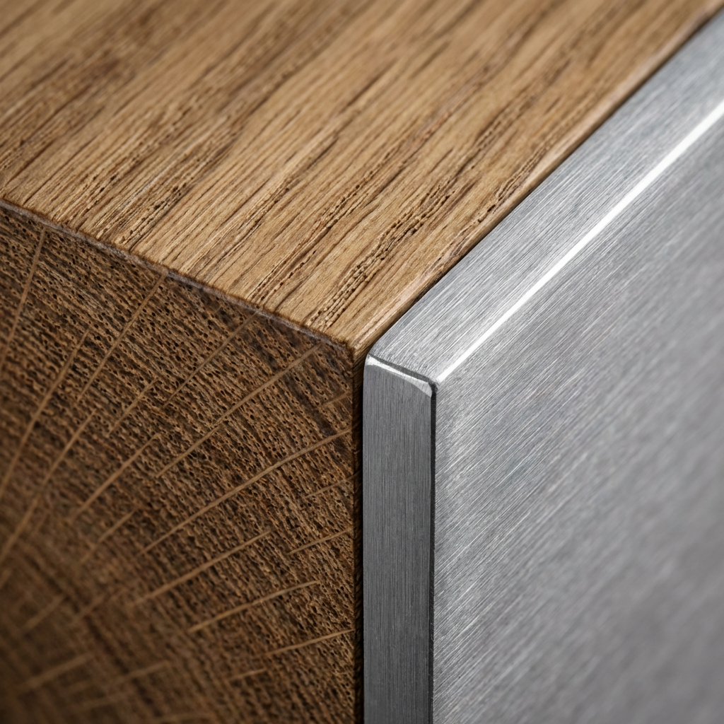 Oak grain meets brushed aluminum – material precision