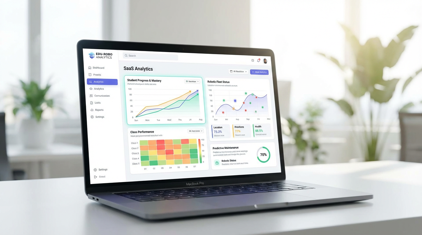Ateliertoy Enterprise SaaS dashboard on MacBook – analytics and fleet management