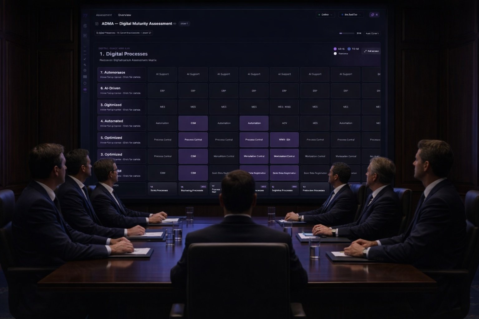 2016 – boardroom team reviewing Consultinity ADMA Digital Maturity Matrix