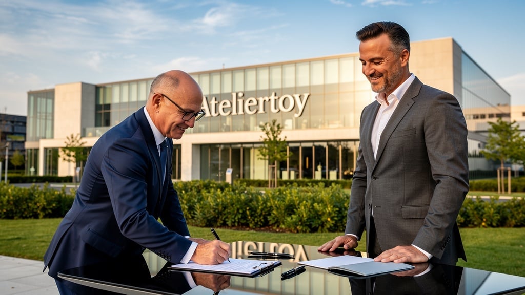 2025 – Partnership signing in front of Ateliertoy headquarters building